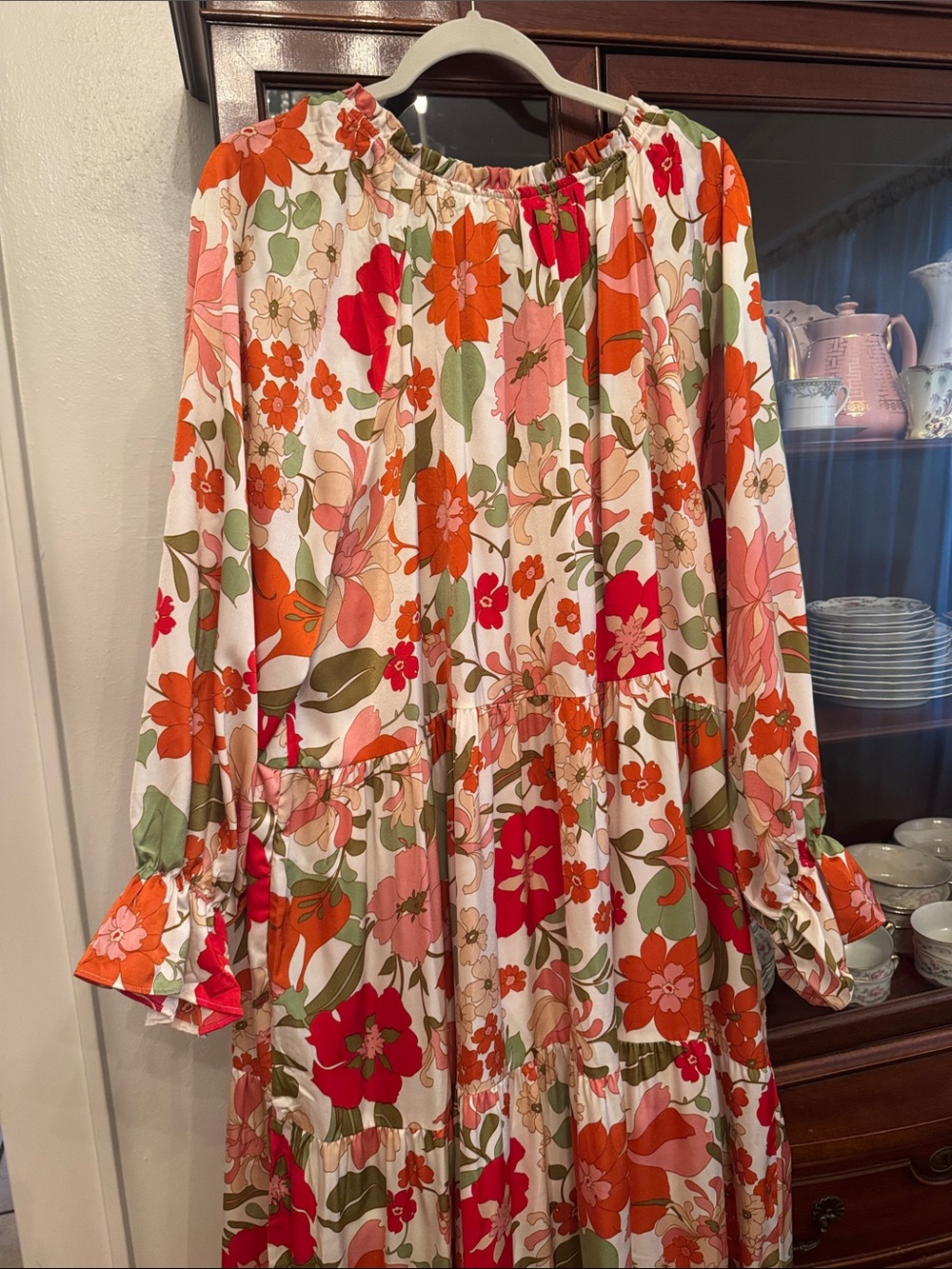 Hayden LA Satin Floral Tie Neck Tiered Maxi Dress - Picture 6 of 14